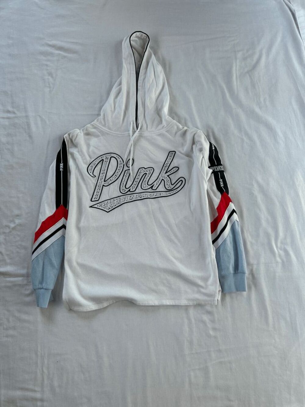 Victoria's Secret PINK Sequined Hoodie Size XS, White, Red, Blue, Glam